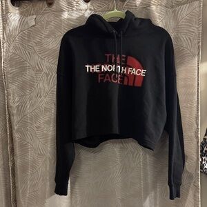 The North Face Black and Red Women's cropped Hoodie